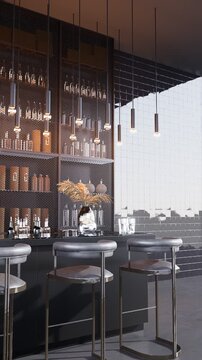 3D render vertical animation of a luxury-style beverage bar