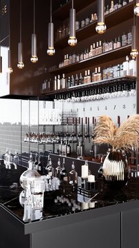 3D render vertical animation of a luxury-style beverage bar