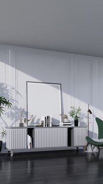 3D render vertical animation of a living room
