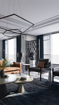 3D render vertical animation of a living room