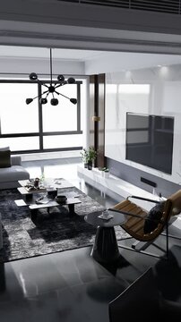 3D render vertical animation of a living room