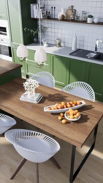 3D render vertical animation modern kitchen