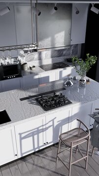 3D render vertical animation modern kitchen