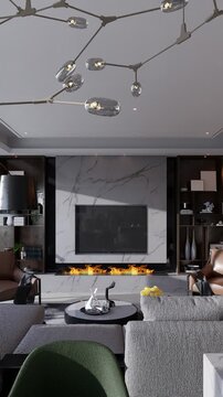 3D render vertical animation of a living room