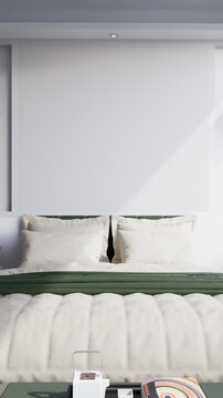 3D render vertical animation of a minimalist bedroom