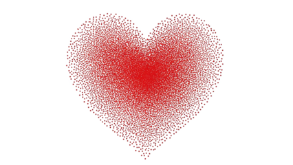 Vibrant red heart shape made of small dots, isolated on transparent background with natural lighting and warm tones, high resolution graphic