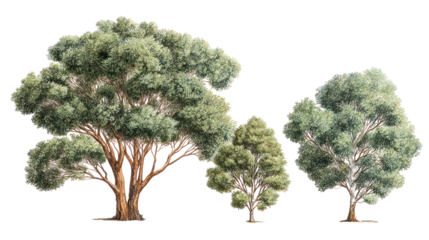 Eucalyptus trees, nature illustration, isolated on transparent background