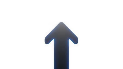 Glowing blue arrow pointing upwards on transparent background