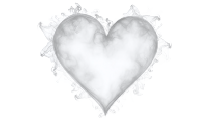 Smoke heart shape with gray fog isolated on transparent background, soft lighting, monochromatic color palette, abstract composition, dreamy atmosphere, high resolution