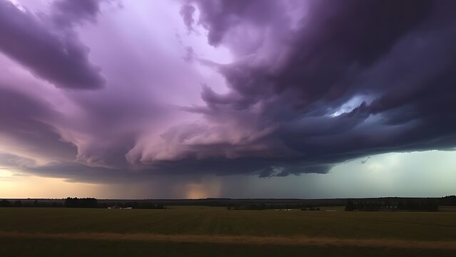 Dark purple storm clouds gathering before rainfall, dramatic sky formation, natural weather phenomenon.
