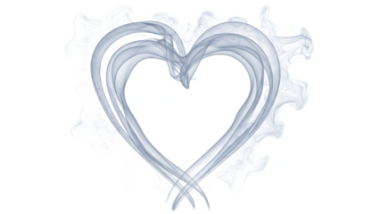 Ethereal gray smoke heart shape, swirling misty design, isolated on transparent background with soft natural lighting and dreamy atmosphere