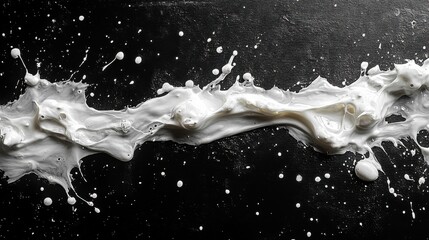 White liquid splashing and scattering across a dark background in a dynamic abstract formation