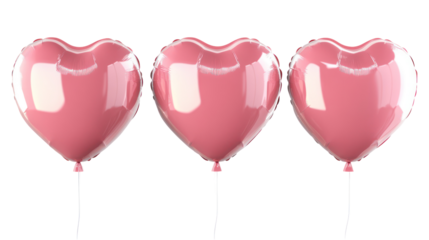 Three pink heart balloons valentine love celebration isolated on transparent background