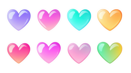 Colorful valentine hearts isolated on transparent background