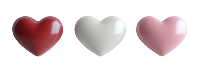 Valentine hearts love symbols, romantic 3d isolated on transparent background