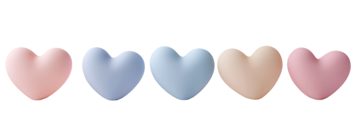 Colorful valentine hearts, love icons, isolated on transparent background