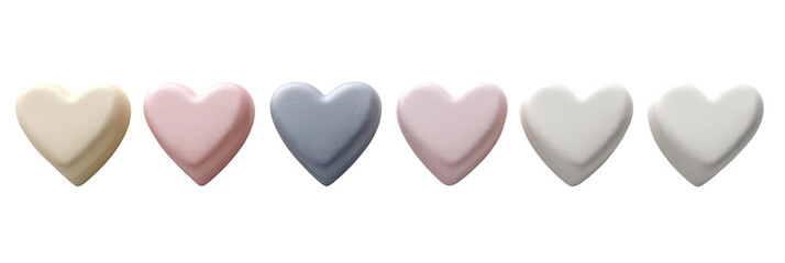 Colorful valentine hearts, love symbols, isolated on transparent background