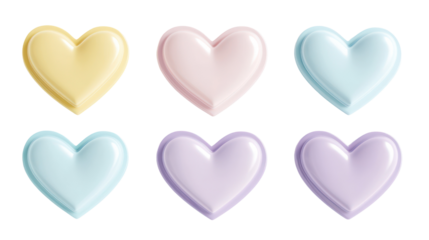 Colorful 3d hearts valentine's day love symbols isolated on transparent background