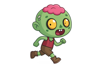 Cute Running Zombie Cartoon Chibi Kawaii Green Brain Baby Monster