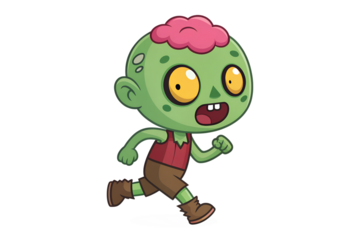 Cute Running Zombie Cartoon Chibi Kawaii Green Brain Baby Monster