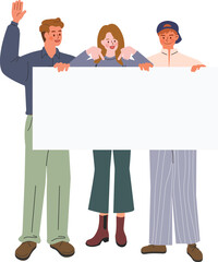 Group of Young People Holding a Blank White Sign