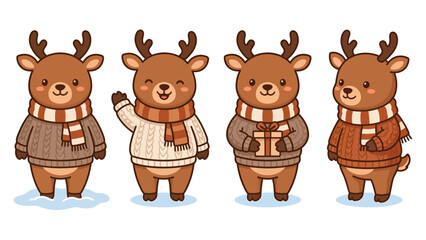 Obraz premium Flat Winter Deer Character Illustration Cute Forest Animal