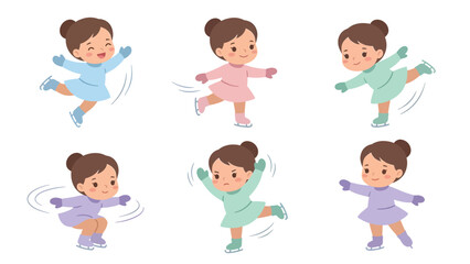 Flat Chibi Figure Skating Character Illustration Cute Vector