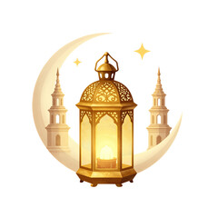 Golden lantern with crescent moon and towers