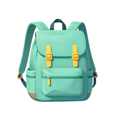 Green backpack with front pocket and yellow buckles