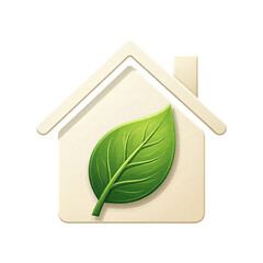 Green leaf on a beige house icon