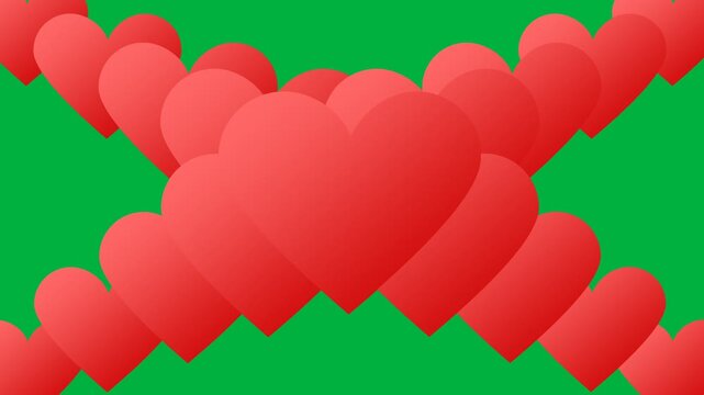 Four love green screen transition animations appear side by side, covering the screen