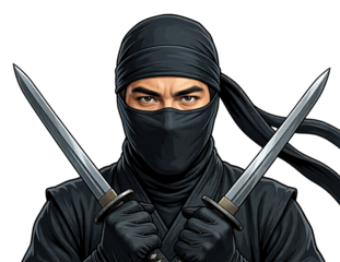 Ninja holding two swords crosswise.