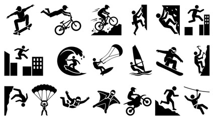 Fototapeta premium Extreme Sport Silhouette Icon Set Action Adventure