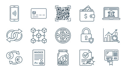 Fototapeta premium Fintech Banking Outline Icon Set Finance Line UI