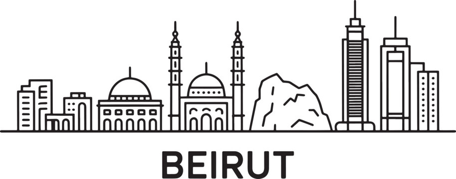 beirut skyline outline modern skyscrapers historic buildings and mountain landscape