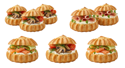 Savory Profiteroles Assortment: Mushroom, Salmon, Ham, and Vegetable Fillings