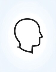 Minimalist head outline in black with a white fill, against a white backdrop with faint shading