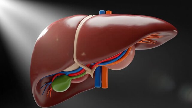 Detailed anatomical illustration of a human liver, showcasing its structure and function.