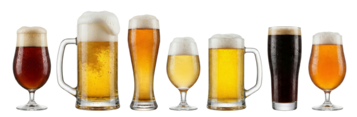 Variety of Beer Glasses with Foamy Tops - Different Types of Brews