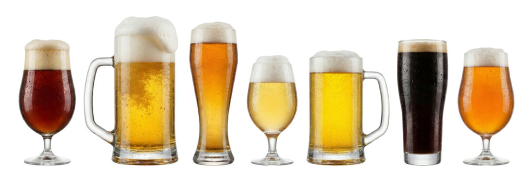 Variety of Beer Glasses with Foamy Tops - Different Types of Brews
