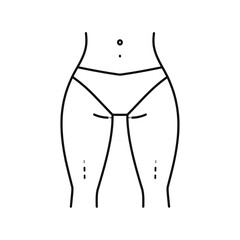 Minimalist line drawing of a human torso wearing bikini bottoms, showing the abdomen, waist, and upper legs