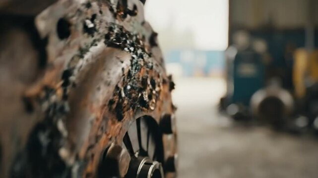 Extreme close-up view of a severely rusted industrial machine part showing age and decay