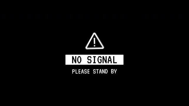 No signal broadcast error with warning symbol for loss of transmission. Suitable for illustrating technical difficulties in communication.