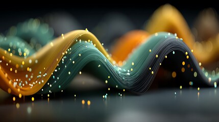 Abstract Flowing Waves with Glowing Particles and Bokeh Lights