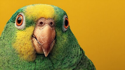 Close-up portrait of a parrot showing shock with vibrant colors and sharp details against a pastel background