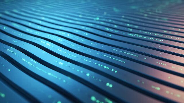An abstract array of wavy blue lines features glowing digital elements, creating a dynamic and futuristic pattern.