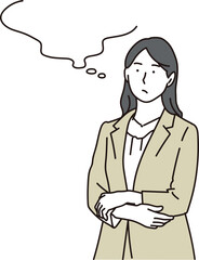 斜め上を眺めて考える女性ビジネスパーソンのイラスト素材