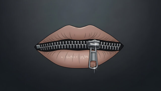 Concept Image of Person with Zip Mouth Symbolizing Silence and Secrecy