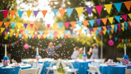 Obraz premium Outdoor party decorations with confetti and guests