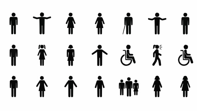 Collection of diverse human pictogram icons representing different people and accessibility.